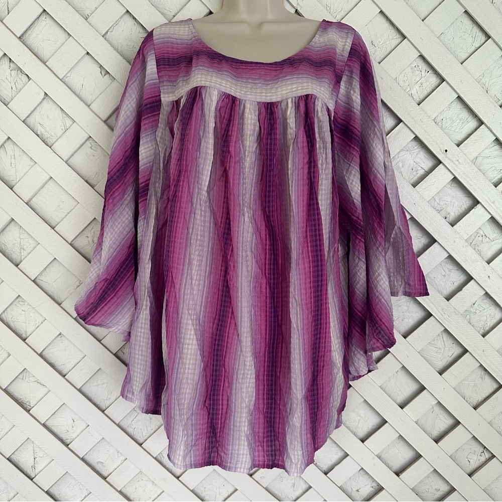 Lane Bryant Circle Sleeve Woven Knit  Textured Striped Poncho Top 22/24
